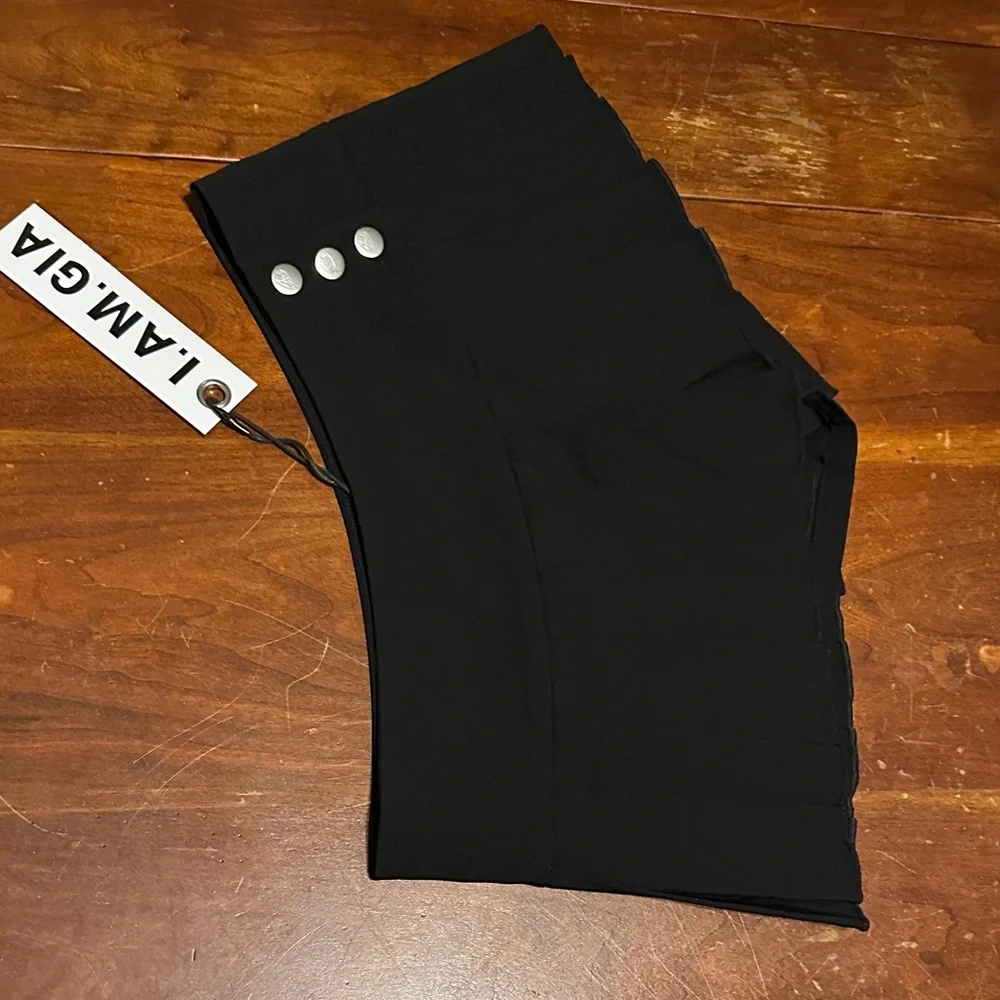 I.AM.GIA Black Pleated Mini Skort with Silver Buttons